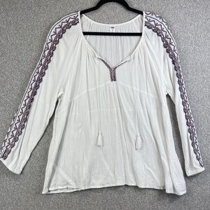 Old Navy boho blouse XL embroidered empire waist tassels Aztec style casual